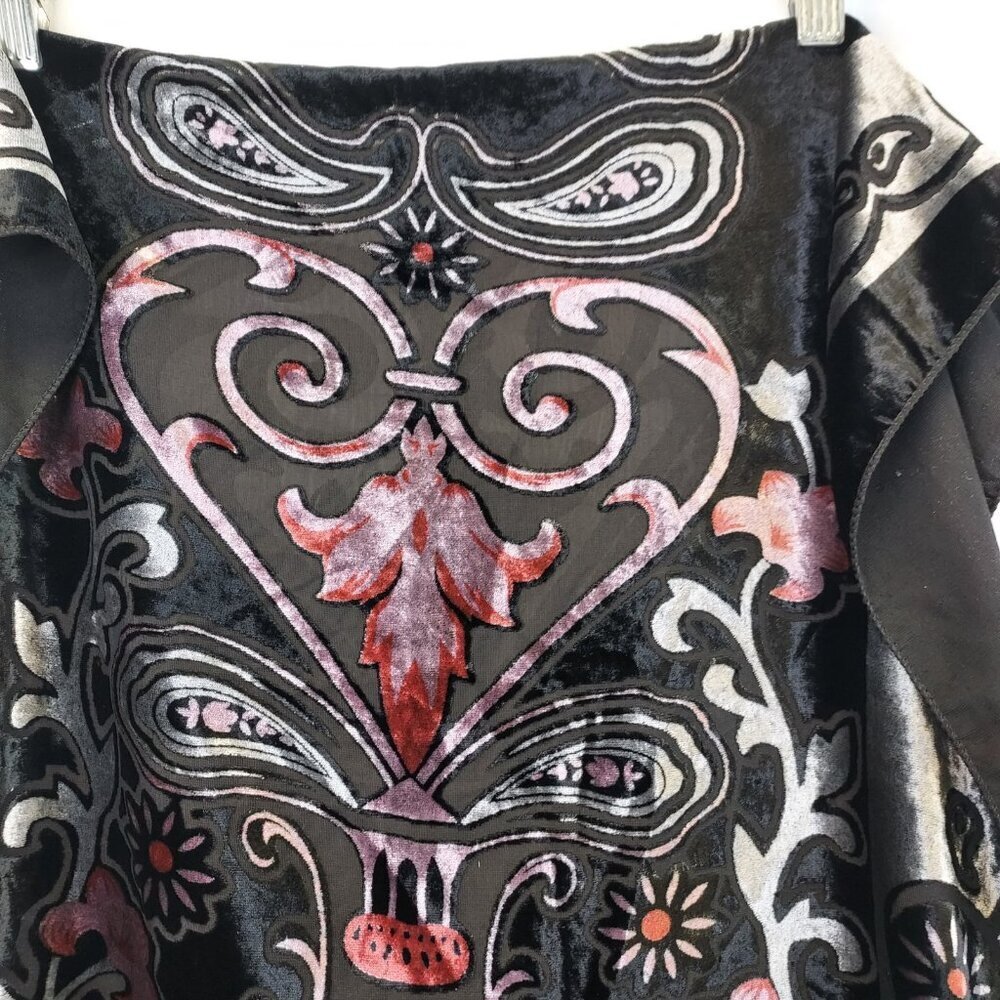 Velvet Burnout Scarf Shawl Rectangle Sheer Tassel Heart Paisley Witch Whimsigoth - Picture 6 of 10